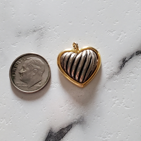 Silver & Gold Heart Necklace Charm - Picture 3 of 7